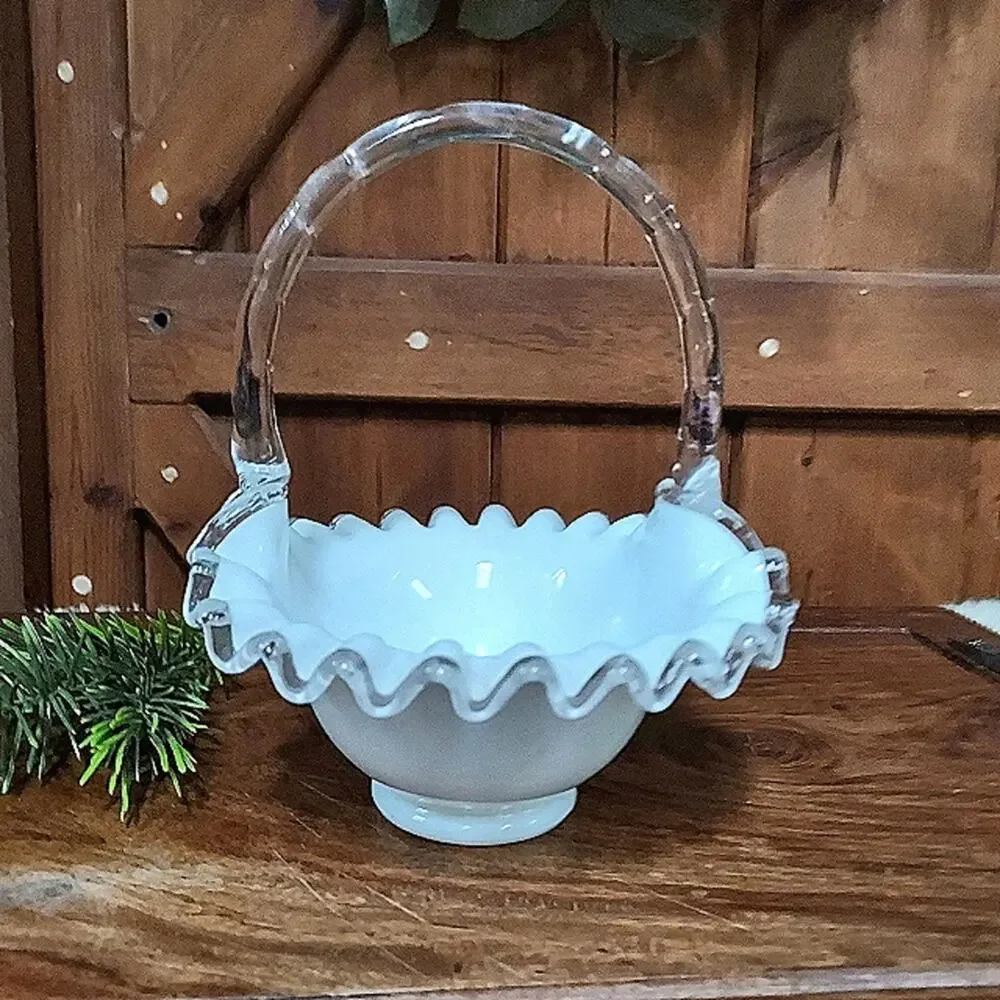 Vintage Fenton Silver Crest Bride's Bowl Basket 8